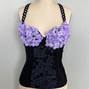 Black and purple floral top size Small